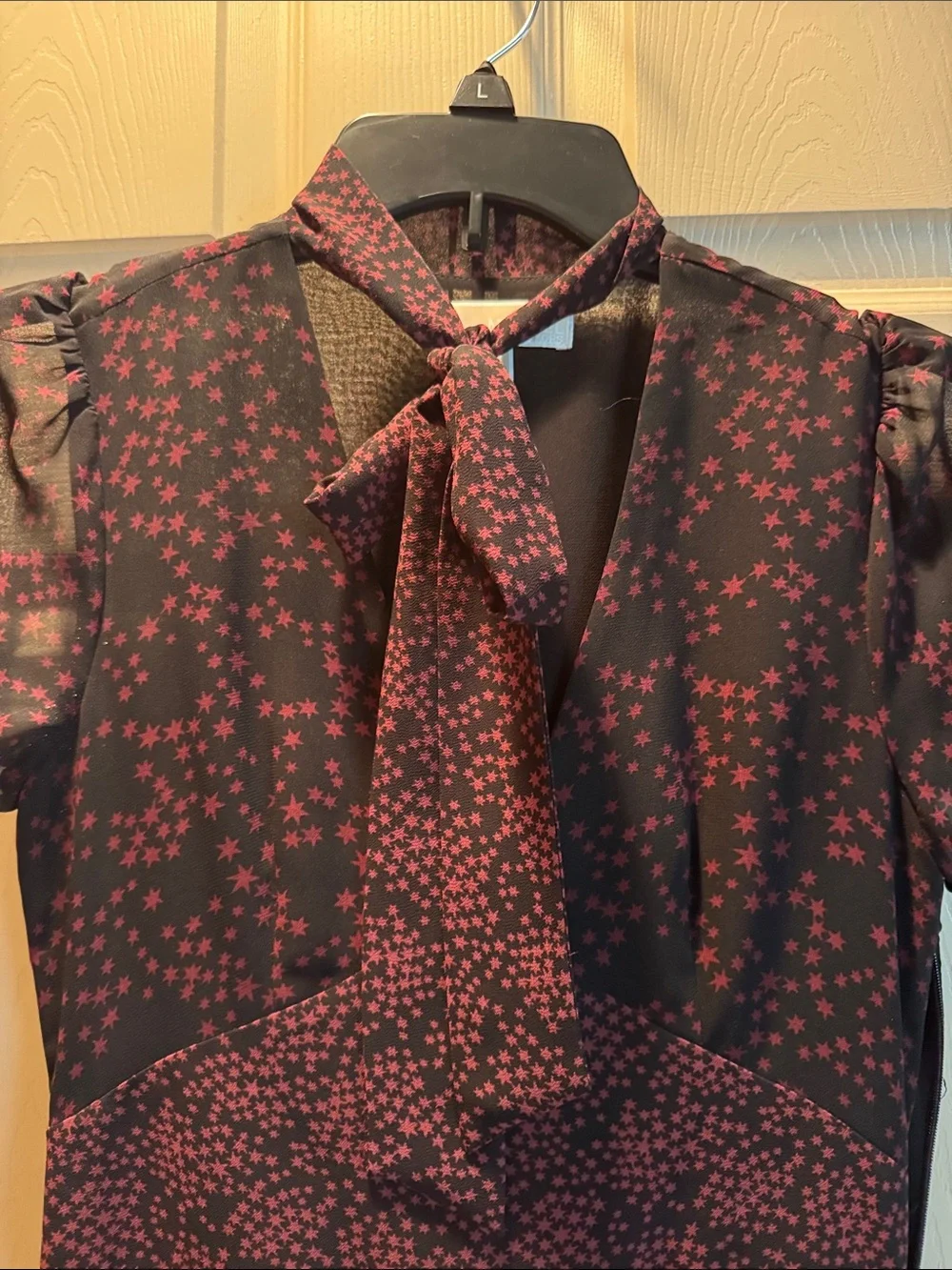 Michael Kors Black Dress with Burgundy Star Print and Tie Neck size XS